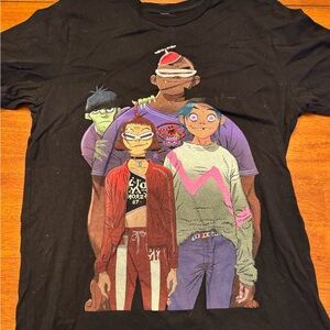 Black Graphic Band Tee with Colorful Cartoon Print